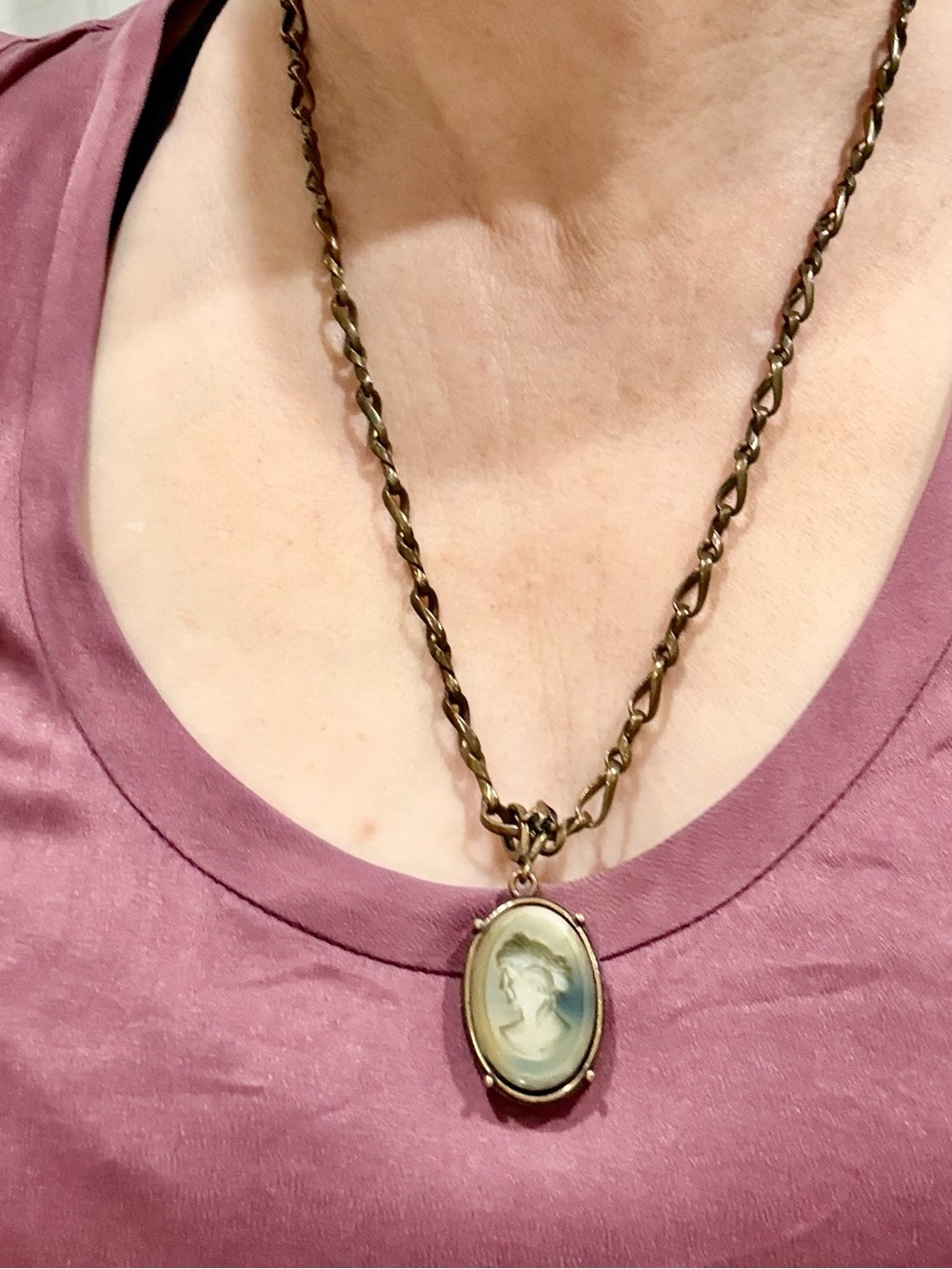 Extasia Vintage-Style Cameo Pendant on a Brass Necklace